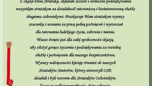 Życzenia dla strażaków od wójta gminy Łagiewniki