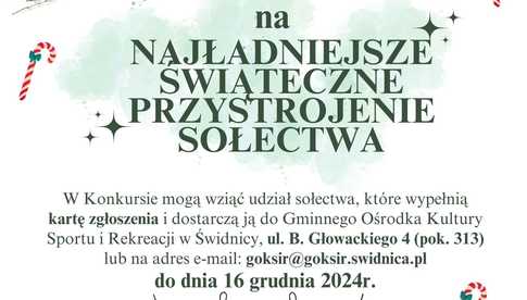 GOKSiR w Świdnicy zaprasza do konkursu na najładniejsze świąteczne przystrojenie sołectwa