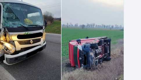 Kolizja na DK5. Jeden z pojazdów wypadł z drogi