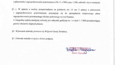 Ogłoszenie Gminy Świdnica o przystąpieniu do sporządzenia MPZP w Pszennie