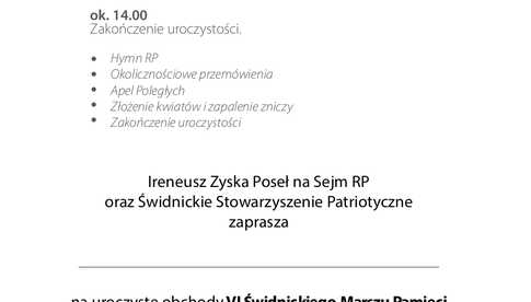 25.05, Świdnica: VI Świdnicki Marsz Pamięci Rotmistrza Pileckiego