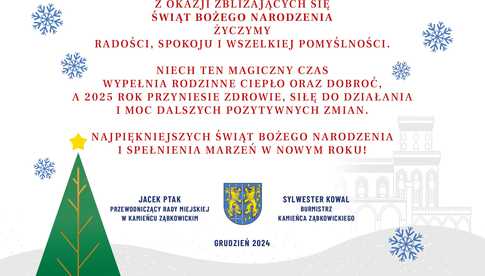 Życzenia składa Burmistrz Kamieńca Ząbkowickiego wraz z Przewodniczącym Rady Miejskiej